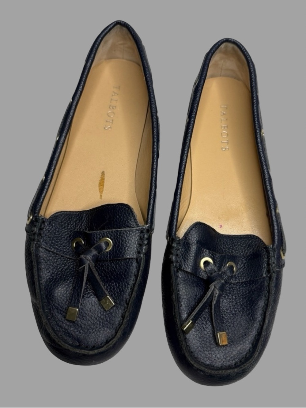 Talbots Moccasins Slip On Becca Tie Driving Shoe Leather Navy Blue Loafer SZ 9.5